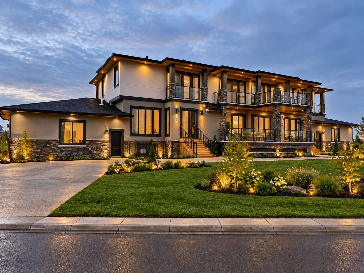 Modern residence with light architectural stone cladding